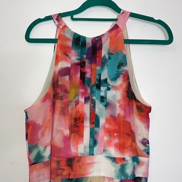 Eliza J Pleated Chiffon Floral Halter Maxi Dress Size 10 - Picture 4 of 7